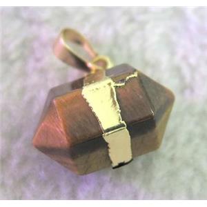 Tiger Eye Stone pendant, bullet, gold plated, approx 12x20mm