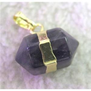 Amethyst pendant, bullet, gold plated, approx 12x20mm