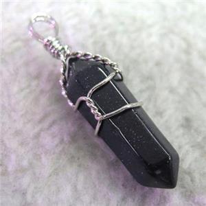 Blue SandStone pendant, bullet, wire wrapped, approx 20-30mm