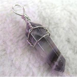 Amethyst pendant, bullet, wire wrapped, approx 20-30mm