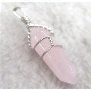 Rose Quartz pendant, bullet, wire wrapped, approx 20-30mm
