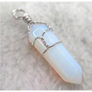 Opalite pendant, bullet, wire wrapped, approx 20-30mm
