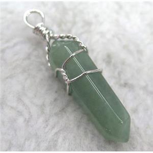 green aventurine pendant, bullet, wire wrapped, approx 20-30mm