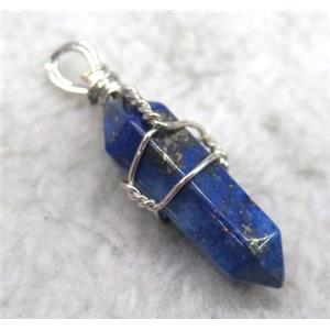 Lapis Lazuli pendant, bullet, wire wrapped, approx 20-30mm