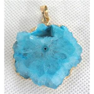 blue druzy solar quartz pendant, freeform, approx 15-40mm