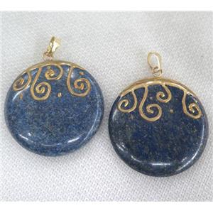 Lapis Lazuli pendant, flat-round, approx 45mm dia