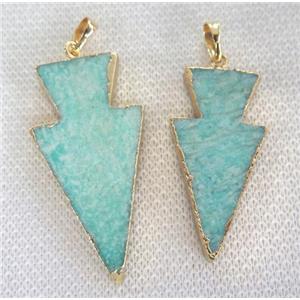 Amazonite pendant, arrowhead, gold plated, approx 20-50mm