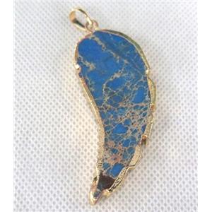 Sea Sediment jasper pendant, angel wing, blue, approx 20-50mm
