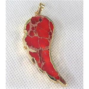 Sea Sediment jasper pendant, angel wing, red, approx 20-50mm
