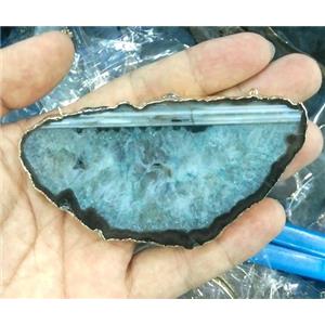 druzy agate pendant with 2-holes, freeform slab, gold plated, approx 30-80mm
