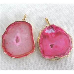 Agate Druzy slice Pendant, red, freeform slice, gold plated, approx 20-50mm