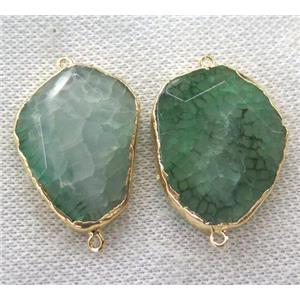 green agate connector, faceted freeform, gold plated, approx 20-30mm