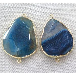 blue Agate Connector, faceted freeform, gold plated, approx 20-30mm