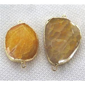 yellow Agate connector, faceted freeform, gold plated, approx 20-30mm