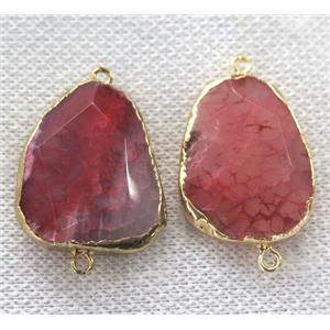 red Agate connector, faceted freeform, gold plated, approx 20-30mm