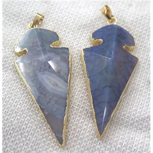 agate pendant, point arrowhead, purple, approx 30-60mm