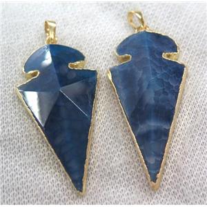 point agate pendant, arrowhead, blue, approx 30-60mm