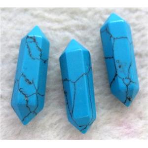 turquoise bullet charm, no-hole, blue, approx 30mm length