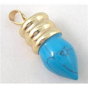 blue turquoise bullet pendant, gole plated, approx 14-35mm