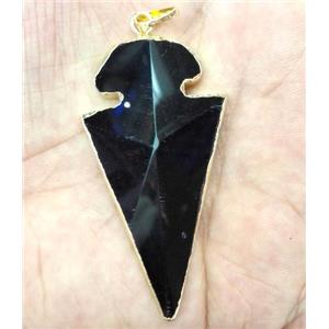 black agate arrowhead pendant, point, approx 30-60mm