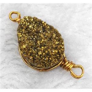 druzy quartz connector, gold electroplated, freeform, wire wrapped, approx 18-30mm