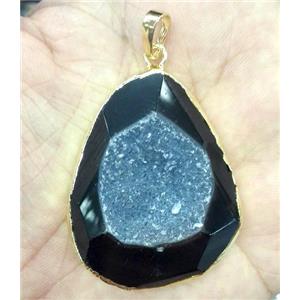 druzy black agate pendant, freeform, faceted, approx 25-55mm