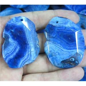 striped agate pendant, slice, faceted freeform, blue, approx 20-40mm