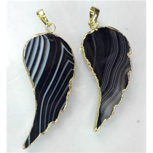 black agate pendant, angel wing, gold plated, approx 20-60mm