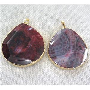red agate pendant, faceted teardrop, gold plated, approx 40-55mm