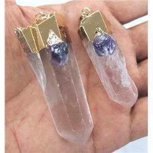 clear quartz stick pendant, gold plated, approx 30-60mm