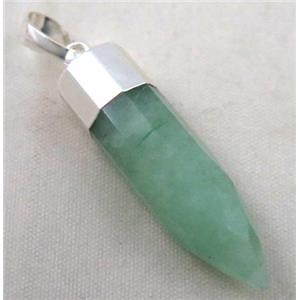 green aventurine pendant, bullet, silver plated, approx 10x40mm
