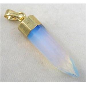 white opalite pendant, bullet, gold plated, approx 10x40mm