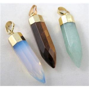 mixed gemstone pendant, bullet, gold plated, approx 10x40mm