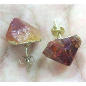 Citrine stud Earring, point, approx 10-18mm