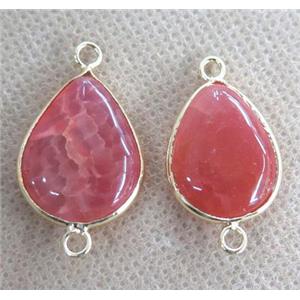 red Agate Connector, teardrop, gold plated, approx 15-20mm