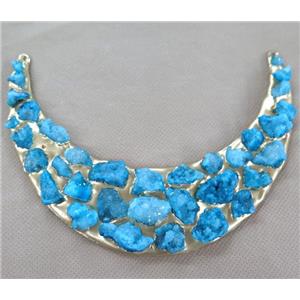 blue Quartz Druzy pendant, copper, crescent, gold plated, approx 10-14cm
