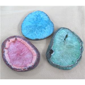 Agate slice pendant with Druzy, freeform, mixed color, approx 30-90mm