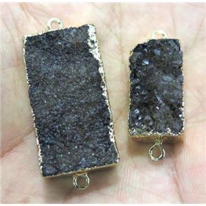 black quartz druzy connector, rectangle, gold plated, approx 15-35mm
