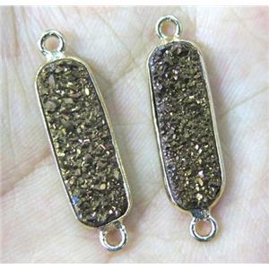 druzy quartz connector, rectangle, brown electroplated, approx 8x22mm