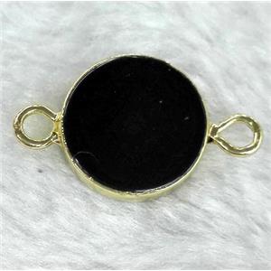 black onyx connector, flat-round, approx 15mm dia