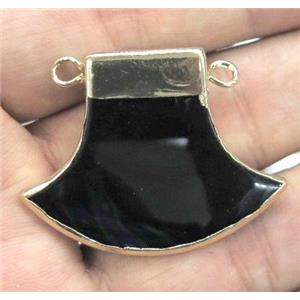 black onyx pendant with 2-holes, hatchet, approx 15-20mm
