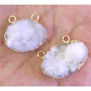 white druzy quartz pendant with 2-holes, oval, approx 20-35mm