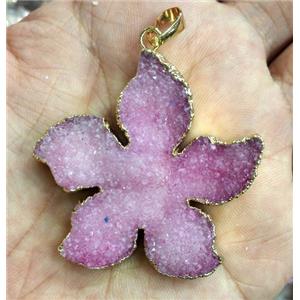 druzy quartz pendant, flower, purple, approx 35-50mm