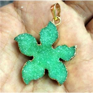 druzy quartz pendant, flower, green, approx 35-50mm