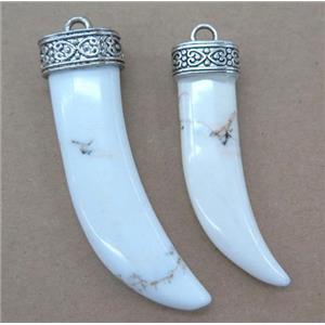 Turquoise horn pendant, white, approx 55mm length