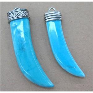 blue Turquoise horn pendant, approx 55mm length
