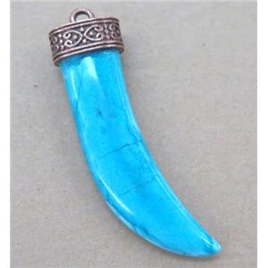 blue Turquoise horn pendant, approx 60mm length