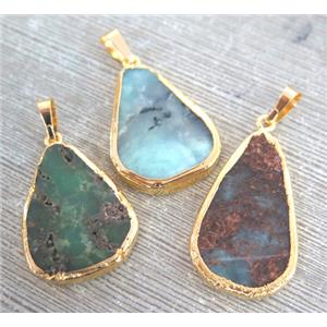 Australian Chrysoprase Pendant, gold plated, approx 15-35mm