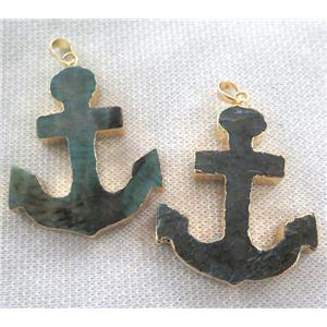green agate anchor pendant, gold plated, approx 40-50mm