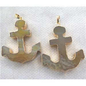 agate anchor pendant, yellow, gold plated, approx 40-50mm